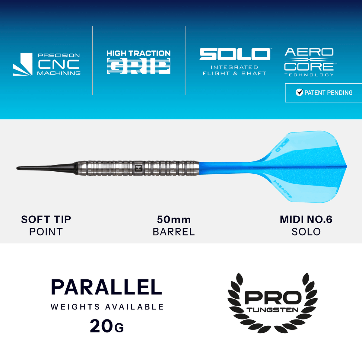Harrows Flux Pro Tungsten Softdarts Maße