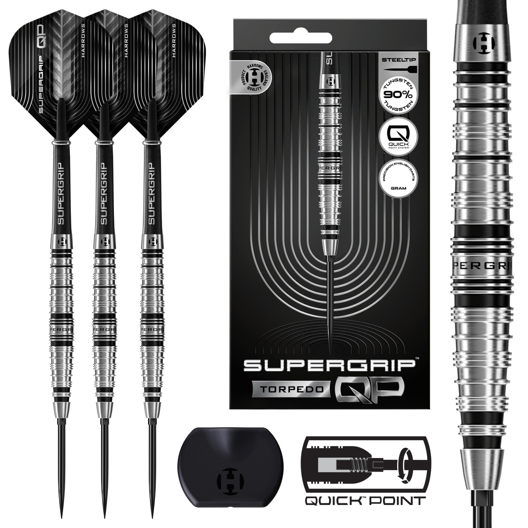 Harrows Supergrip Torpedo Quick Point Steeldarts Packungsinhalt
