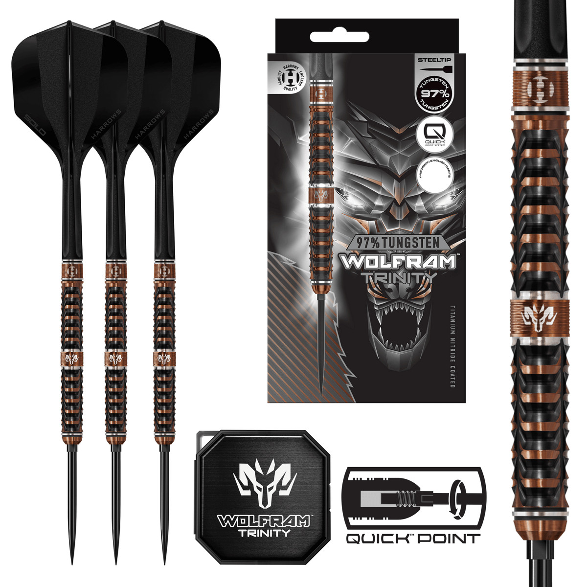 Harrows Wolfram Trinity Steeldarts Packungsinhalt