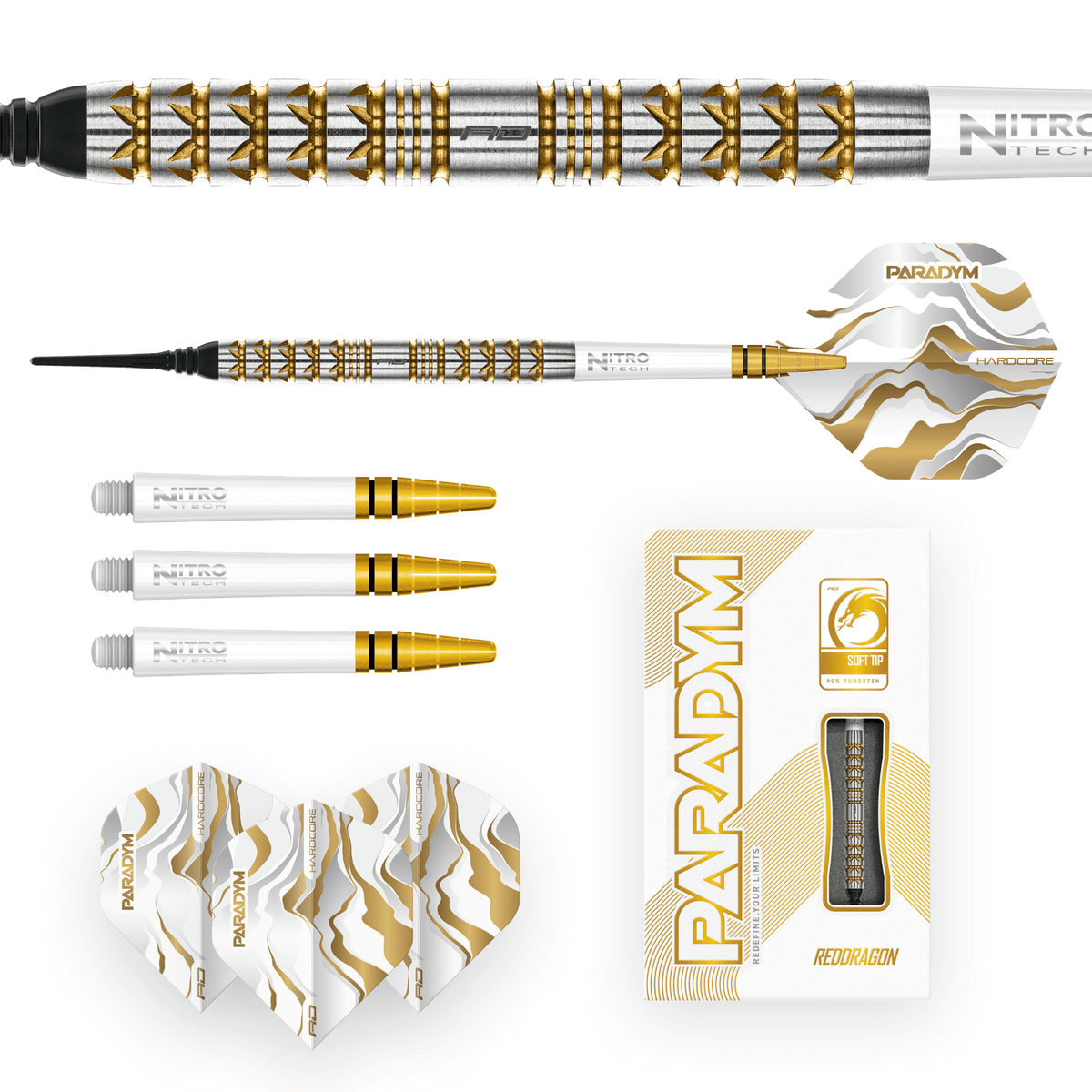 Red Dragon Paradym Gold Parallel Softdarts Packungsinhalt