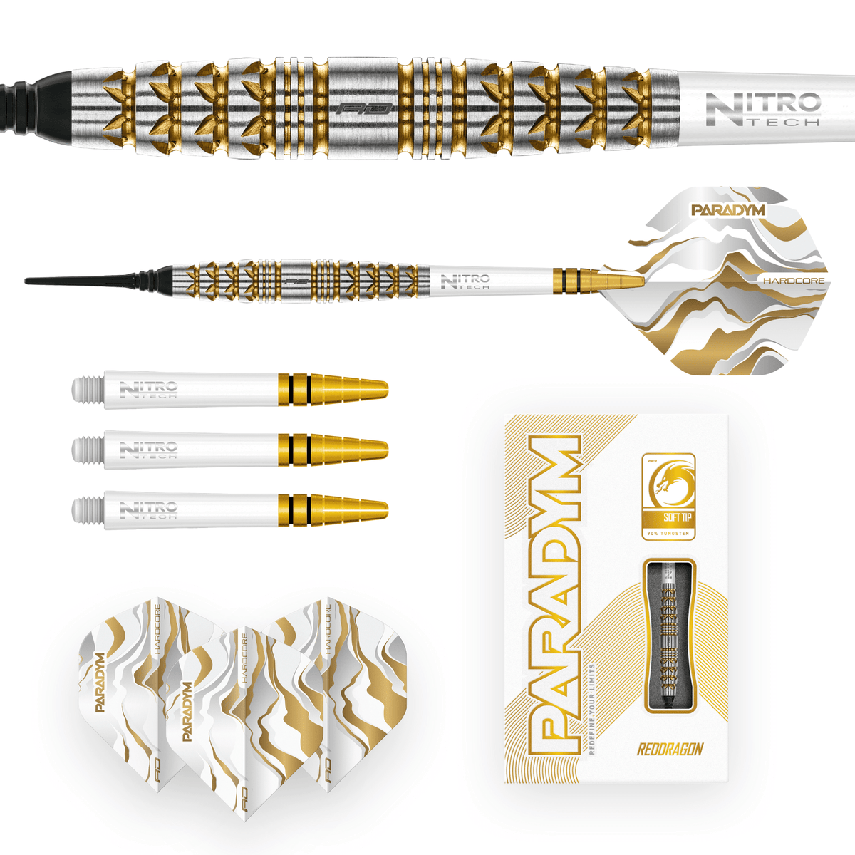 Red Dragon Paradym Gold Torpedo Softdarts Packungsinhalt