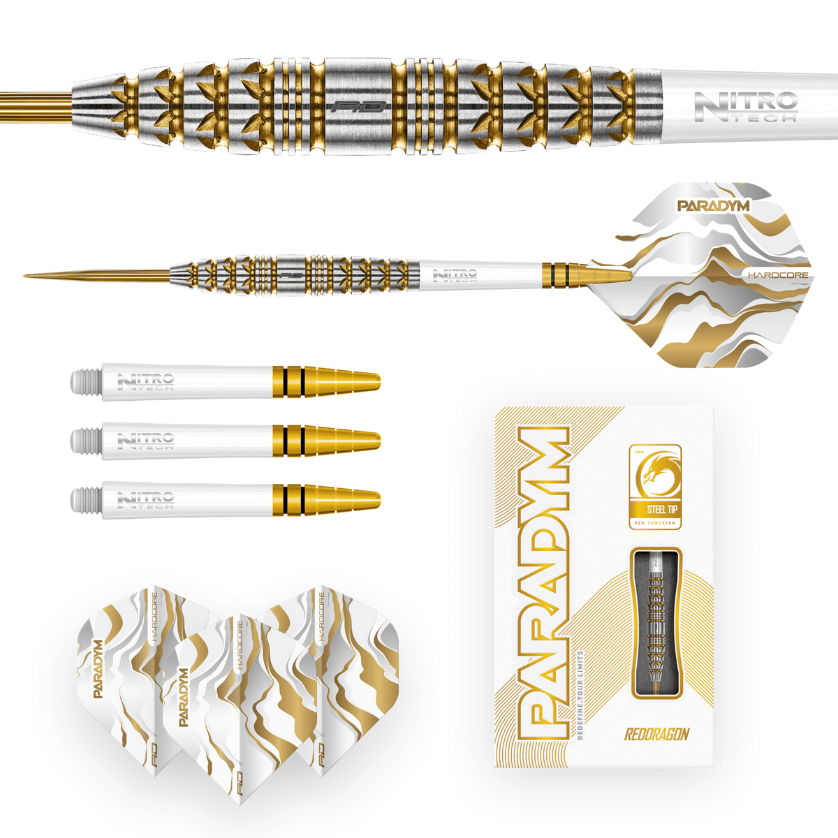 Red Dragon Paradym Gold Torpedo Steeldarts Packungsinhalt