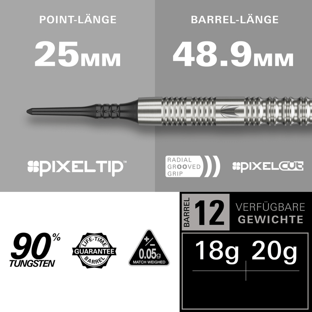 Target Hydro 12 Softdarts Längen Point, Barrel