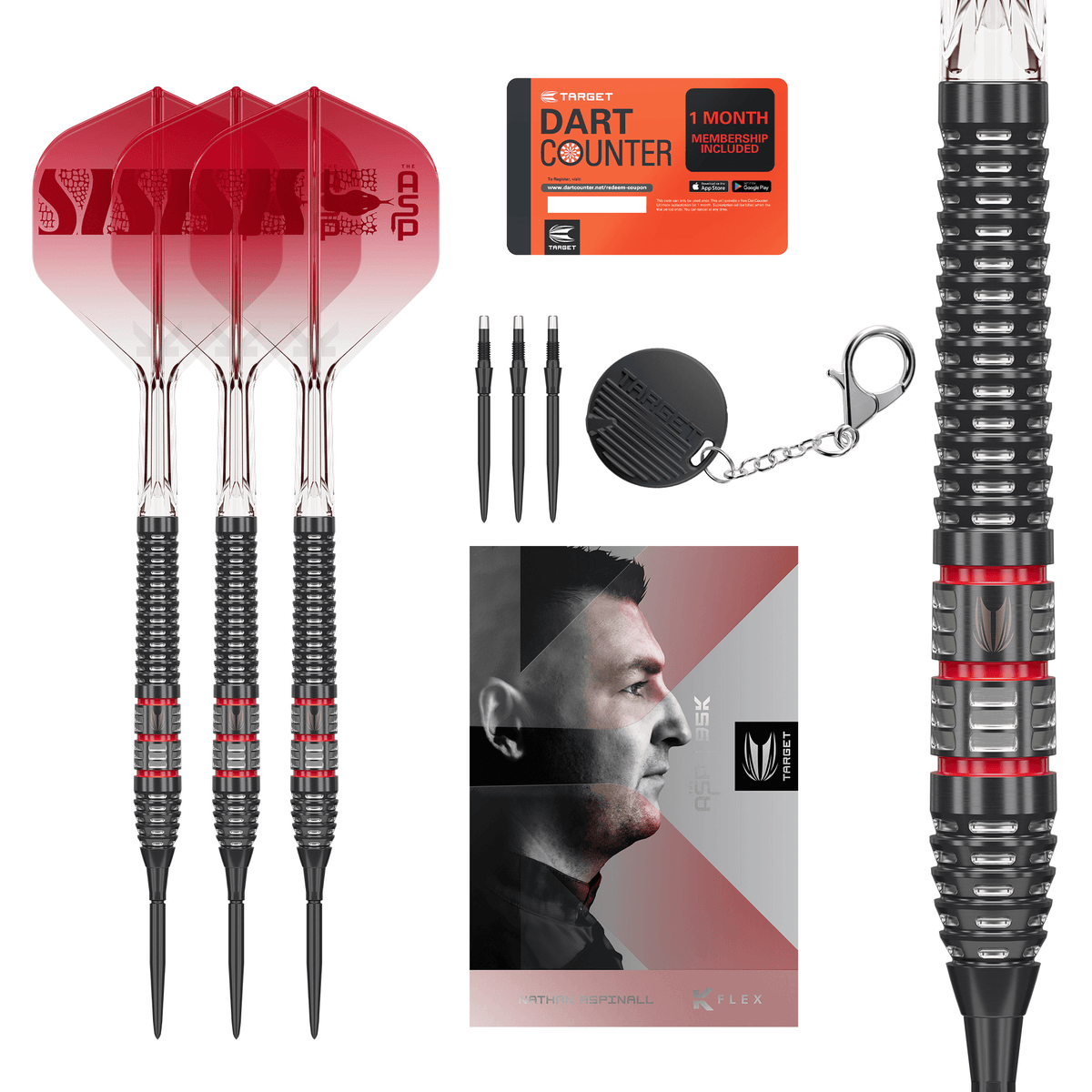 Target Nathan Aspinall 95K Swiss Point Steeldarts Packungsinhalt