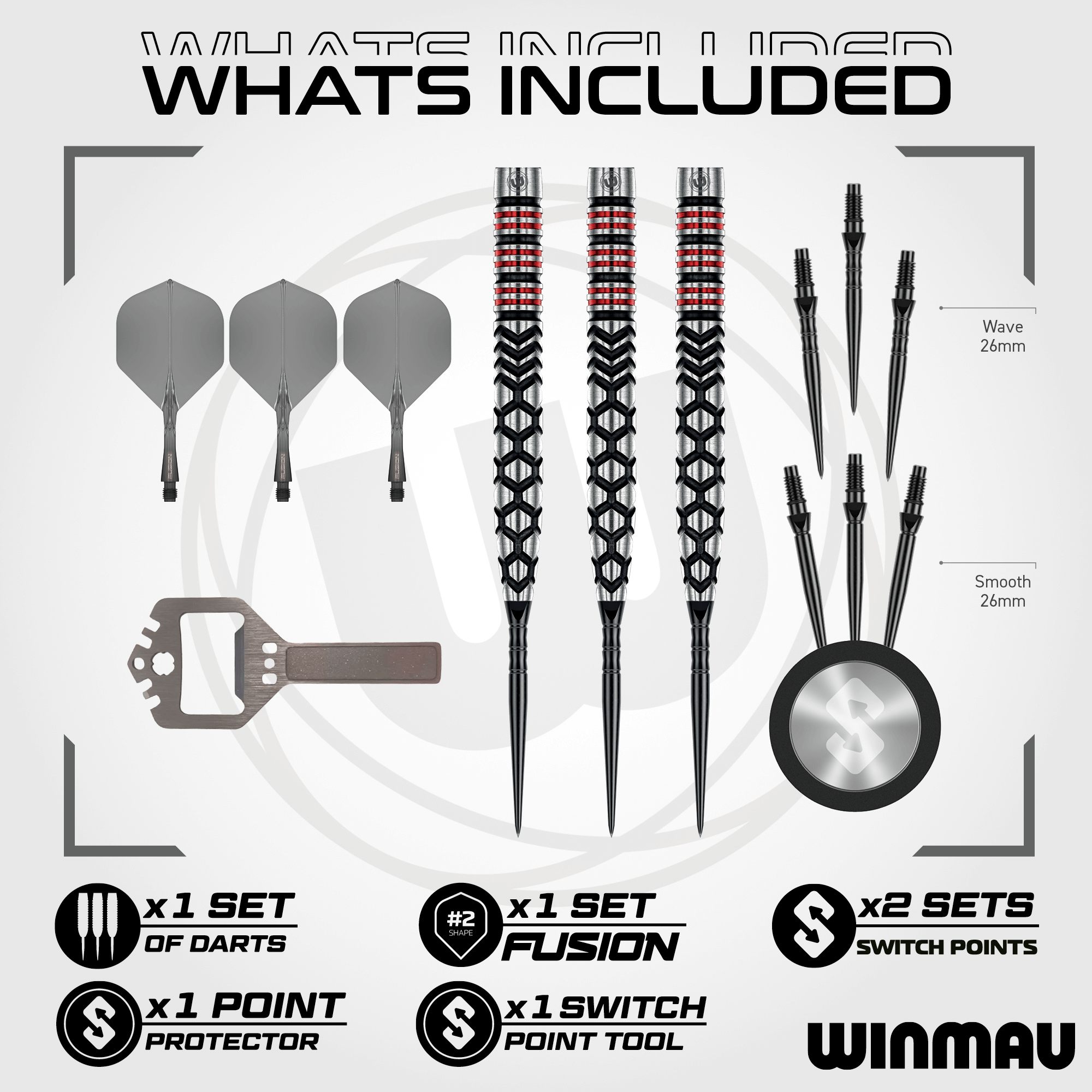 Winmau Fornax Tapered Switch Point Steeldarts Packungsinhalt